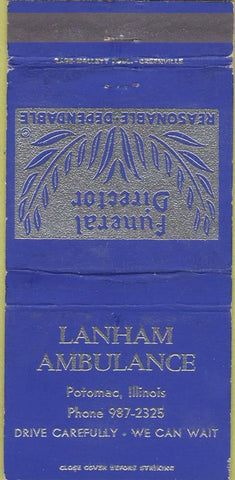 Matchbook Cover - Lanham Ambulance Potomac IL 30 Strike