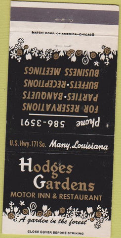 Matchbook Cover - Hodges Gardens Motor Inn Many LA 30 Strike