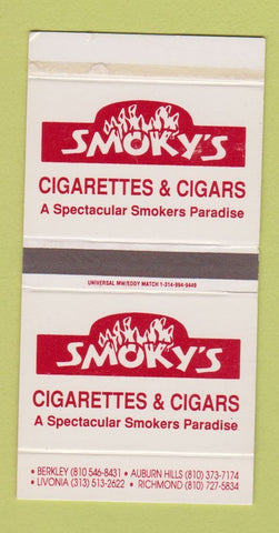 Matchbox - Smoky's Cigarettes Cigars Berkley Livonia Richmond Auburn Hills MI