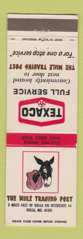 Matchbook Cover - Texaco oil gas Mule Trading Post Rolla MO