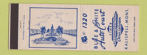 Matchbook Cover - Blue and White Auto Court motel Kalispell MT