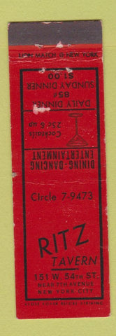 Matchbook Cover - Ritz Tavern New York City Midget WEAR