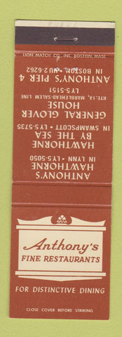 Matchbook Cover - Anthony's Restaurants Lynn Swampscott Boston MA