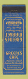 Matchbook Cover - Greene's Cafe Plainfield IN Market