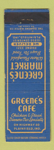 Matchbook Cover - Greene's Cafe Plainfield IN Market