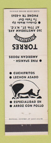 Matchbook Cover - Torres Restaurant New York City