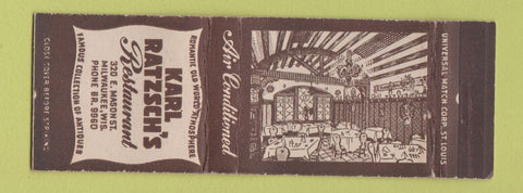 Matchbook Cover - Karl Ratzsch's Restaurant Milwaukee WI WEAR