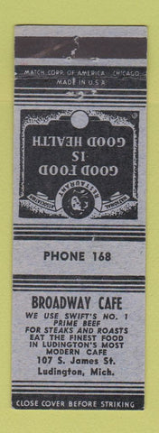 Matchbook Cover - Broadway Cafe Ludington MI BLUE