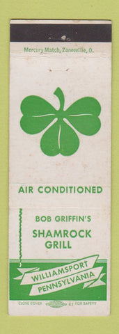 Matchbook Cover - Bob Griffin's Shamrock Grill Williamsport PA
