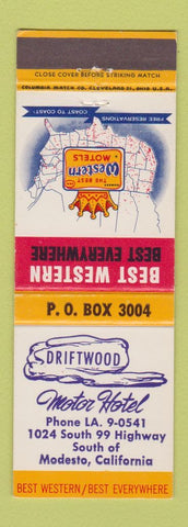Matchbook Cover - Driftwood Motor Hotel Modesto CA Best Western