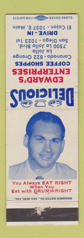 Matchbook Cover Edward's Enterprises Coffee Shop El Cajon San Diego Coronado CA
