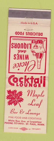 Matchbook Cover - Maple Leaf Bar Lounge St Paul MN