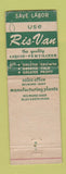 Matchbook Cover - Ris Van Liquid Fertilizer Blue Earth MN Belmond IA WEAR