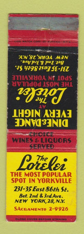 Matchbook Cover - The Lorelei Restaurant New York City WORN