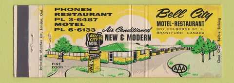 Matchbook Cover - Bell City Motel Restaurant Brantford ON