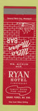 Matchbook Cover - Ryan Hotel Grand Forks ND