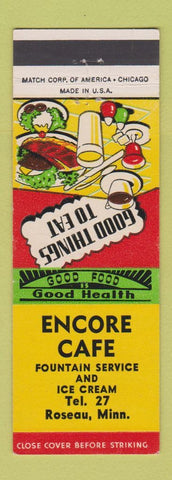 Matchbook Cover - Encore Cafe Roseau MN