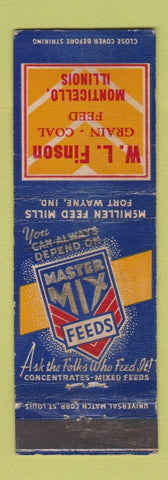 Matchbook Cover - Master Mix Feeds WL Finson Monticello IL grain goal WEAR