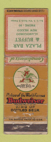 Matchbook Cover - Budweiser Beer Plaza Bar Buffet Alamagordo NM POOR