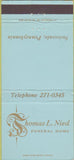 Matchbook Cover - Thomas Nied Funeral Home Swissvale PA 30 Strike