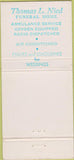 Matchbook Cover - Thomas Nied Funeral Home Swissvale PA 30 Strike