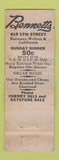 Matchbook Cover - Bennetts Restaurant Denver Colorado WEAR