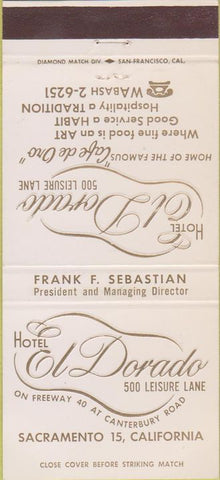 Matchbook Cover - Hotel El Dorado Sacramento CA 30 Strike