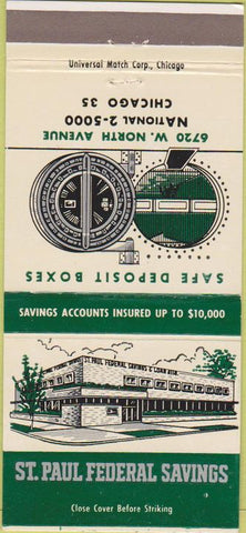Matchbook Cover - ST Paul Federal Savings Chicago IL 30 Strike