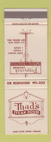 Matchbook Cover - Thad's Steak House Poppycock Lounge New Bedford MA