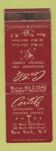 Matchbook Cover - Cortile Restaurant New York City WEAR