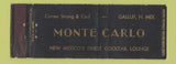 Matchbook Cover - Monte Carlo Cocktail Lounge Gallup NM WEAR Full Length