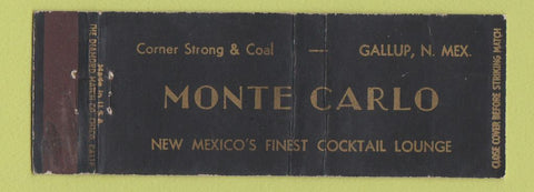 Matchbook Cover - Monte Carlo Cocktail Lounge Gallup NM WEAR Full Length