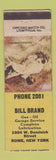 Matchbook Cover - Bill brand oil gas Rome NY