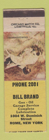 Matchbook Cover - Bill brand oil gas Rome NY