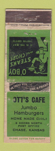 Matchbook Cover - Ott's Cafe Chase KS WORN