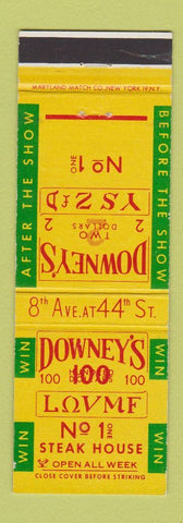 Matchbook Cover - Downey's Steak House New York City