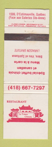 Matchbook Cover - Le Tresor Chinese Restaurant Quebec QC WEAR