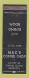 Matchbook Cover - Mac's Coffee Shop Grand Island NE WEAR