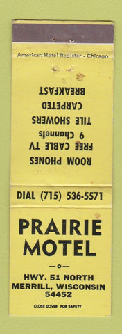 Matchbook Cover - Prairie Motel Merrill WI WEAR