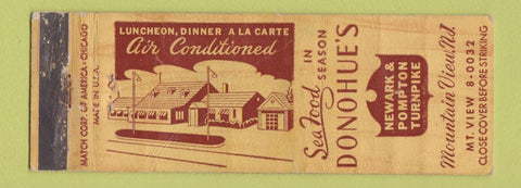 Matchbook Cover - Donohue's Restaurant Mountain View NJ WORN
