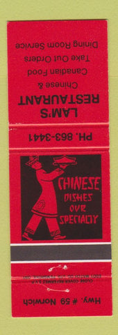 Matchbook Cover - Lam's Chinese Restaurant Norwich ON