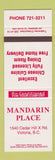 Matchbook Cover - Mandarin Place Chinese Restaurant Victoria BC