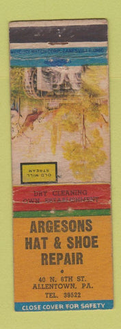 Matchbook Cover - Argesons Hat Shop Repair Allentown PA WEAR