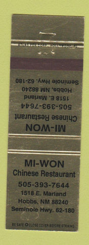 Matchbook Cover - Mi Won Chinese Restaurant Hobbs NM