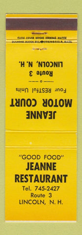 Matchbook Cover - Jeanne Motor Court Motel Lincoln NH restaurant