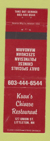 Matchbook Cover - Kuan's Chinese Restaurant Littleton NH