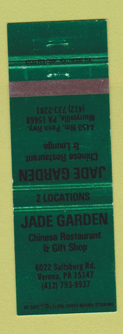 Matchbook Cover - Jade Garden Chinese Restaurant Verona PA Murrysville