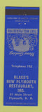 Matchbook Cover - Blake's New Plymouth Restaurant Plymouth NH