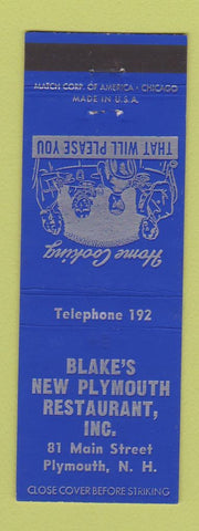 Matchbook Cover - Blake's New Plymouth Restaurant Plymouth NH