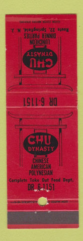 Matchbook Cover - Chu Dynasty Chinese Restaurant Springfield NJ